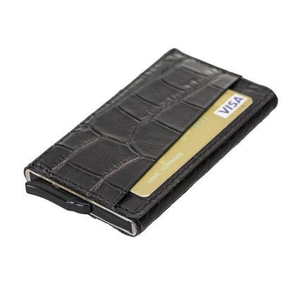 Pinario | Men's RFID Blocking Pop Up Leather Card Holder | Grey | Sleek & Minimalist