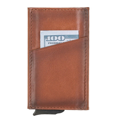 Pinario | Tan Leather Card Holder | Pop Up Design | RFID Blocking | Holds 7 Cards