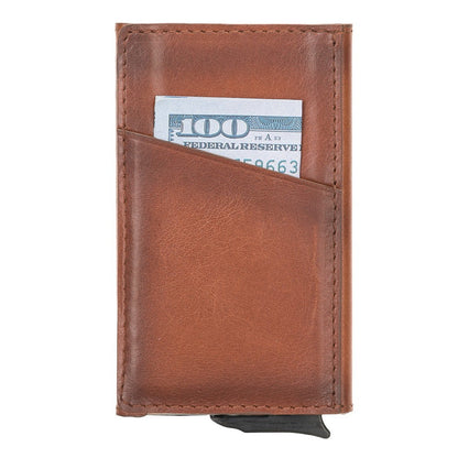 Pinario | Tan Leather Card Holder | Pop Up Design | RFID Blocking | Holds 7 Cards