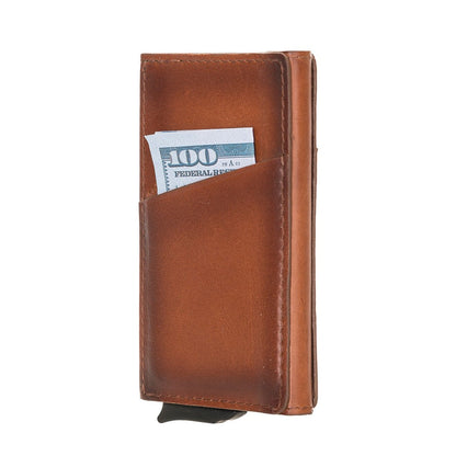 Pinario | Tan Leather Card Holder | Pop Up Design | RFID Blocking | Holds 7 Cards