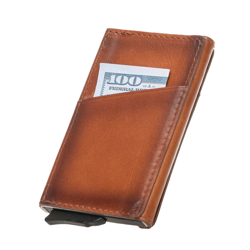 Pinario | Tan Leather Card Holder | Pop Up Design | RFID Blocking | Holds 7 Cards