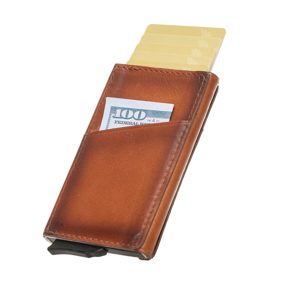 Pinario | Tan Leather Card Holder | Pop Up Design | RFID Blocking | Holds 7 Cards