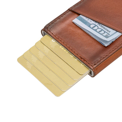 Pinario | Tan Leather Card Holder | Pop Up Design | RFID Blocking | Holds 7 Cards